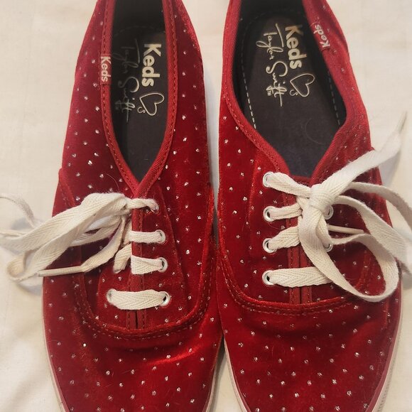 Taylor Swift Keds  red velvet rhinestone  Glitter Keds - Picture 1 of 3